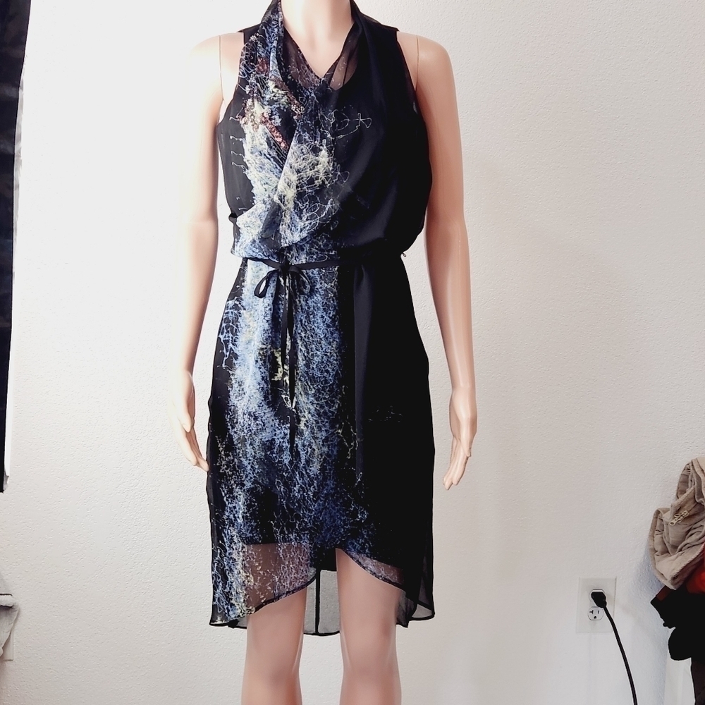 SIMPLY Vera Vera Wang Black Mock Wrap Party Dress W/ Uneven Hem Size: X-Small